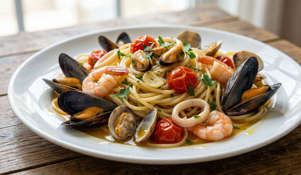 Assiette de spaghetti scoglio du restaurant Vita